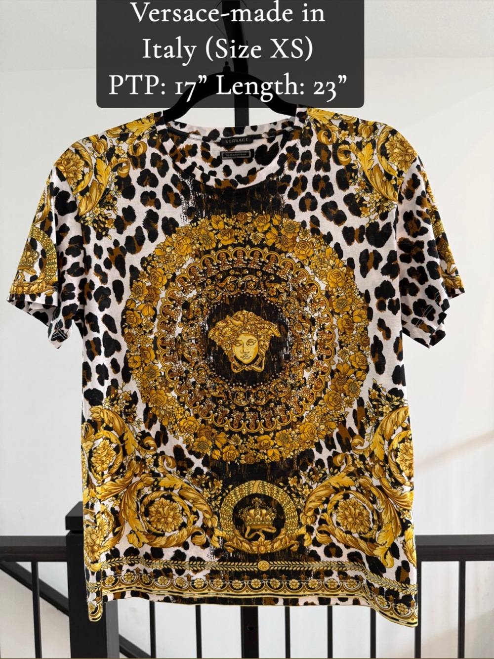 Versace Black & Gold Baroque Medallion Leopard Print Tee